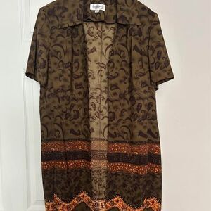 Studio I Vintage Brown Floral Open Front Cardigan Boho 14 Large